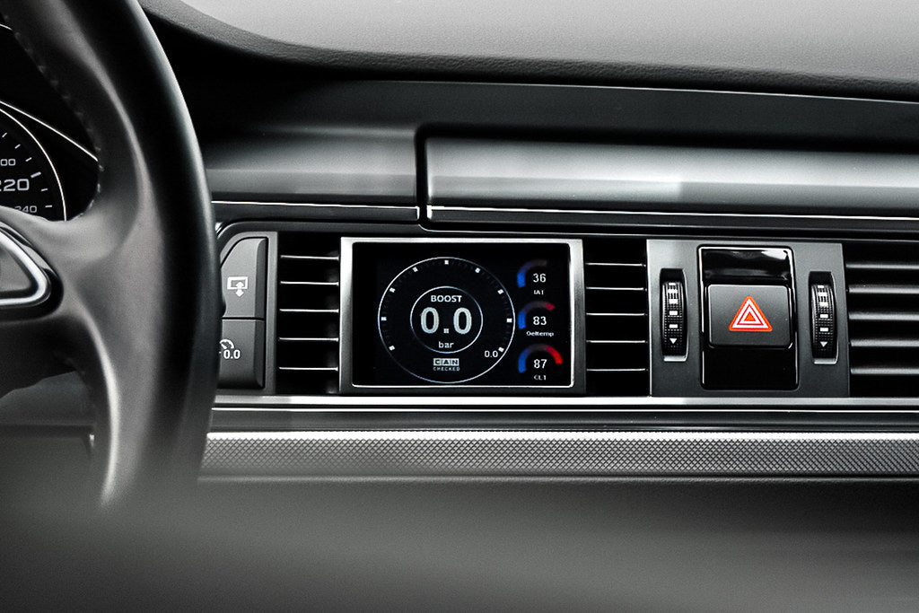 CANchecked Audi C7 S6 A6 S7 A7 Multi Function Display 3.2" Gen2 interior screen installed in vehicle dashboard.