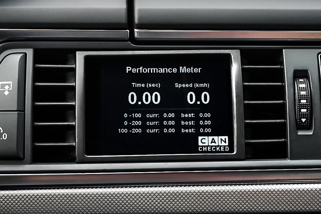 CANchecked 3.2" Gen2 multi-function display installed in Audi C7 S6, S7, A6, and A7 interior dashboard, LHD model.
