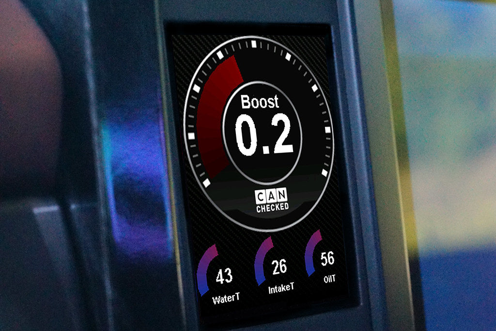 CANchecked Ford F150 Multi Function Display 3.2" Gen2 interior installed in LHD model, showing digital dashboard interface.