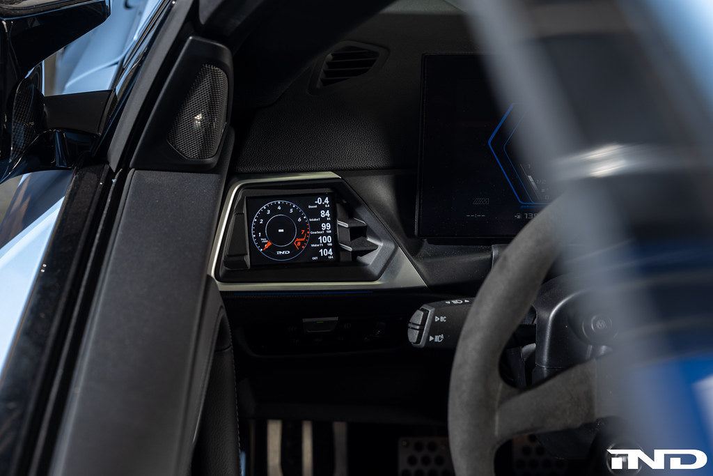 CANchecked G8X M2/M3/M4 3.2-inch Gen2 Multi Function Display installed in BMW G87 G80 G82 interior, LHD vehicle interior component.