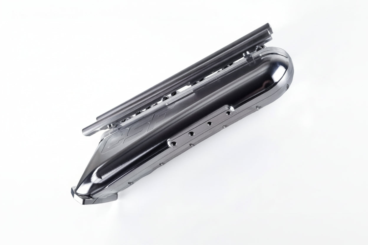 CSF G8X M2/M3/M4 S58 billet air-to-air competition manifold on white background, high-performance automotive part.