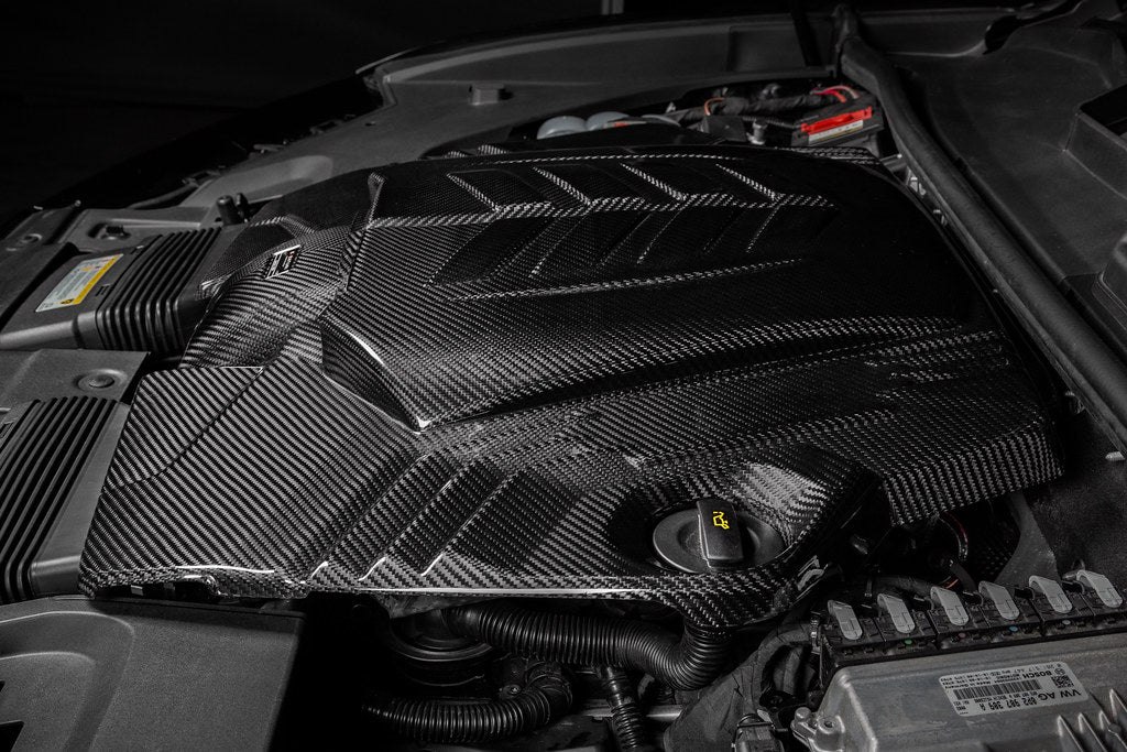 Eventuri 4.0TFSI Twin Turbo V8 black carbon intake system with performance design for 2019-2024 Audi models.