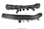 Eventuri black carbon turbo tube for Mercedes AMG A35 and CLA35 performance vehicles, shown on a white background.