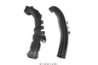 Eventuri black carbon turbo tube for Mercedes AMG A35 and CLA35 performance models, shown on white background.