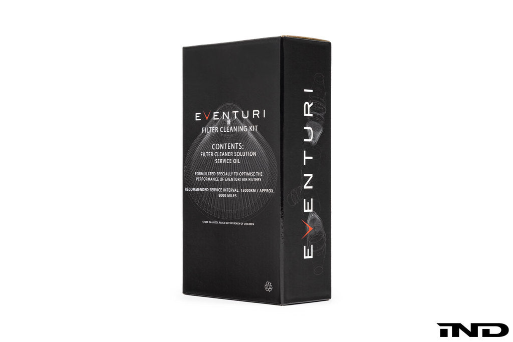 Eventuri Performance Air Filter Cleaning Kit with white background, includes cleaning solutions and tools for maintaining air filters.