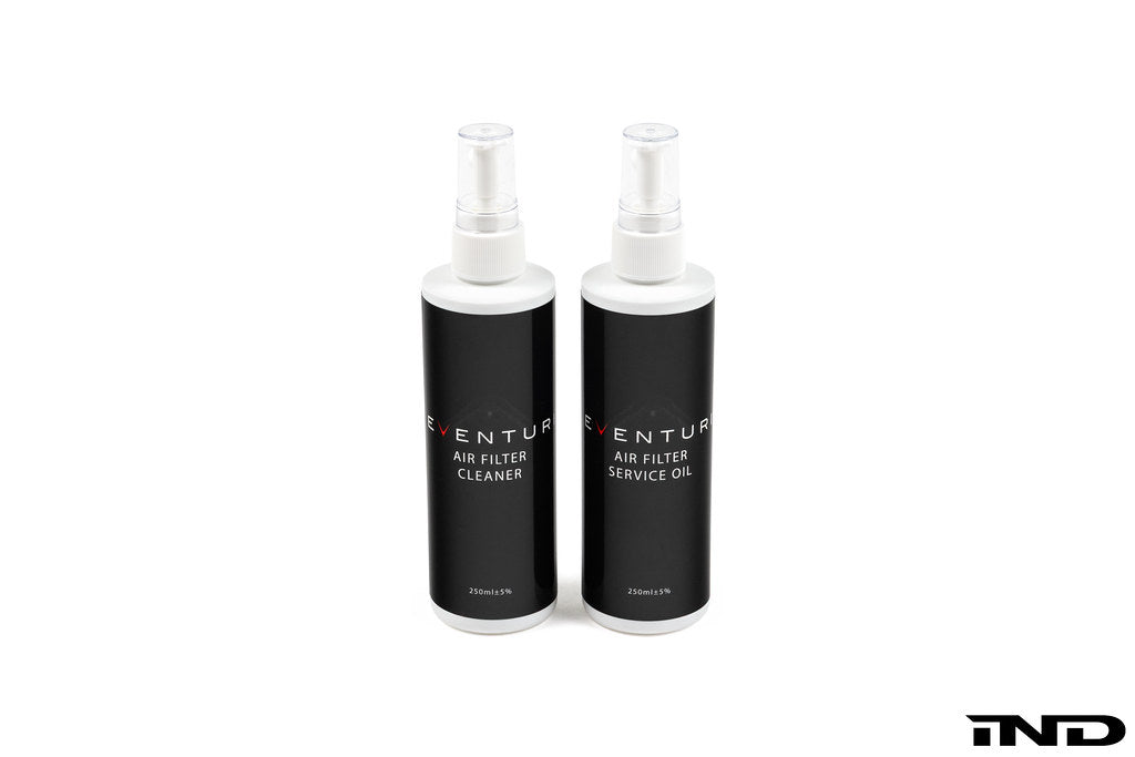 Eventuri Performance Air Filter Cleaning Kit with white background, includes cleaning tools and solutions for air filter maintenance.