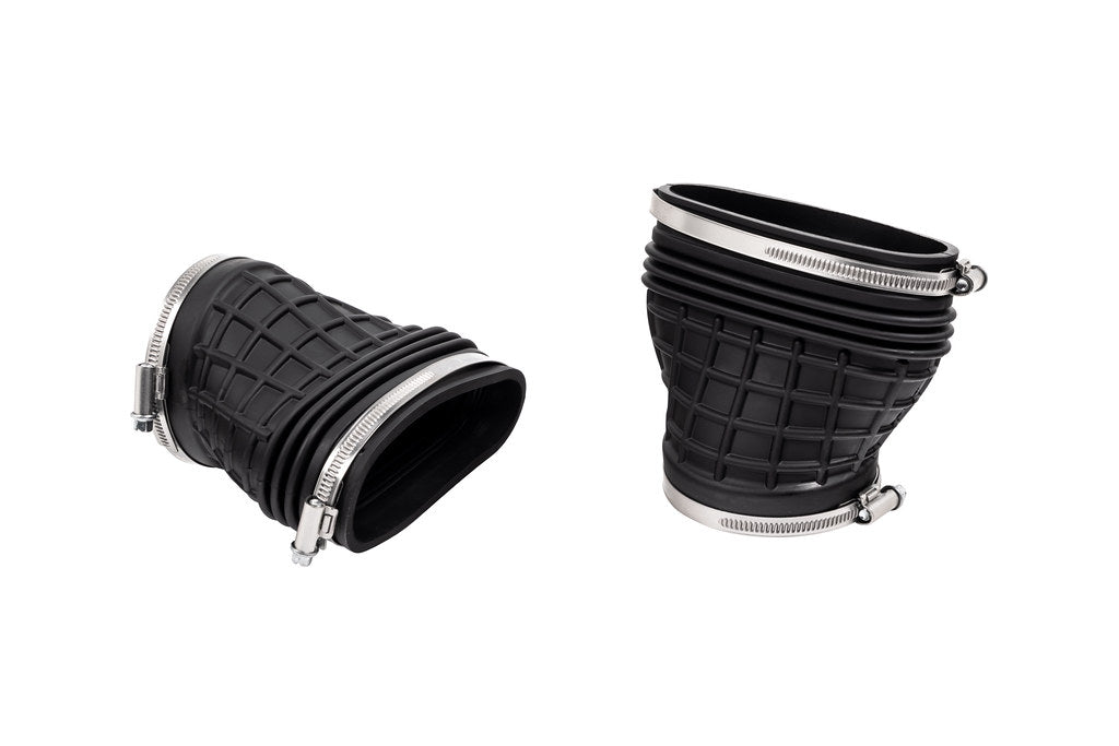 Eventuri black carbon intake system for Audi C8 RS6 and RS7, performance upgrade with detailed view on glossy white background