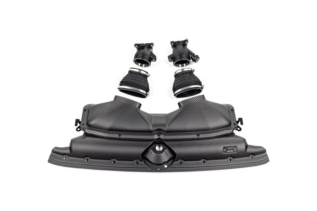 Eventuri black carbon intake system for Audi C8 RS6 and RS7, showcasing sleek matte finish and high-performance design.