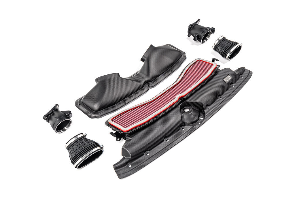 Eventuri black carbon intake system for Audi C8 RS6 and RS7, performance air intake with matte finish.