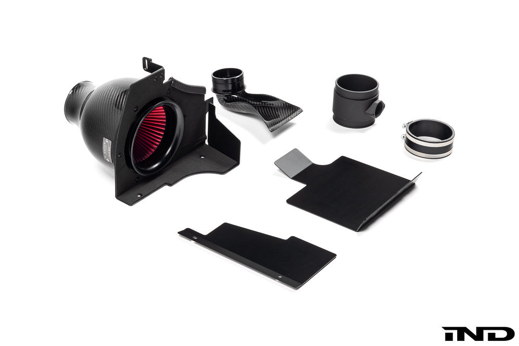 Eventuri carbon fiber intake system for BMW E46 M3 on a white background