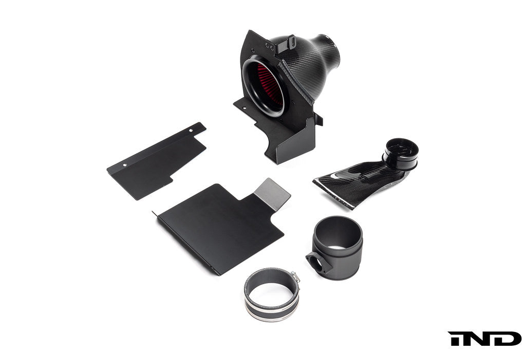 Eventuri carbon fiber intake system for BMW E46 M3 on a white background