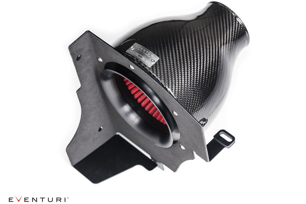 Eventuri carbon fiber intake system for BMW E46 M3 on a white background