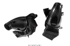Eventuri black carbon intake system for BMW F95 X5M, F96 X6M, G09 XM, M60i, performance air intake on white background