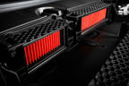 Eventuri BMW F97 X3M and F98 X4M performance replacement panel filter set installed in engine bay.