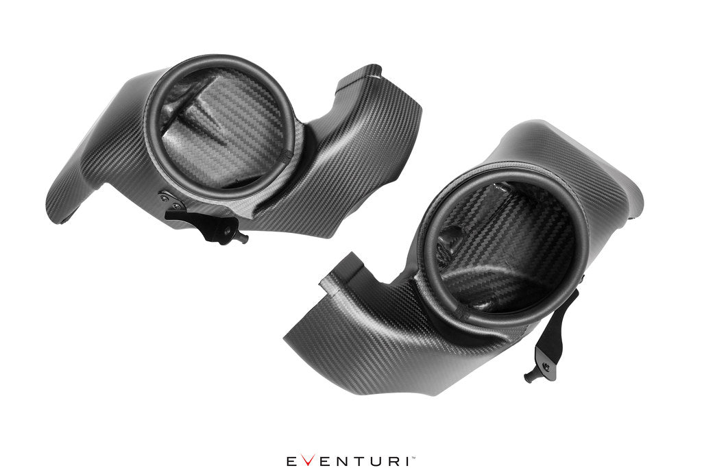Two carbon fiber components with 'Eventuri' branding on a white background