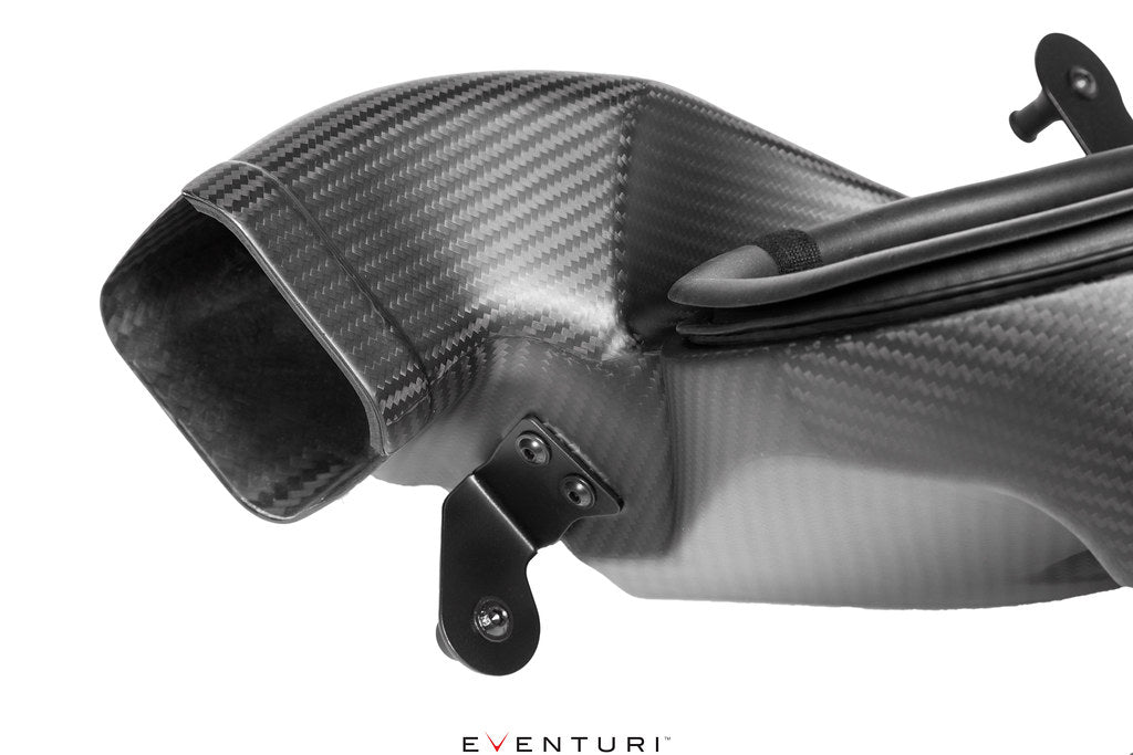 Carbon fiber duct with 'Eventuri' branding on a white background