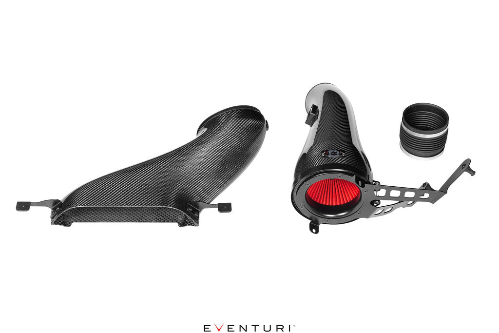 Eventuri black carbon intake system for BMW F7X M135 M235 and X1 X2 M35i B48, featuring performance air intake components.