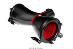 Eventuri black carbon fiber intake system for Chevrolet C8 Corvette Coupe on a white background