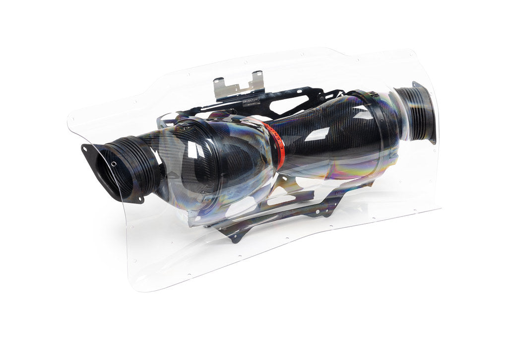 Eventuri black carbon fiber intake system for Chevrolet C8 Corvette Coupe on a white background
