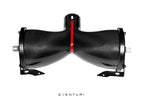 Eventuri black carbon fiber intake system for Chevrolet C8 Corvette Coupe on a white background