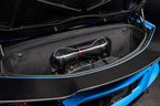 Eventuri carbon fiber intake system installed in a Chevrolet C8 Corvette Hard-Top Convertible with clear trunk panel