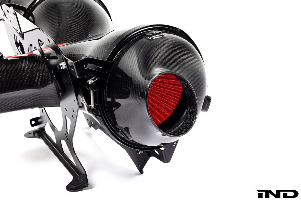 Eventuri carbon fiber intake system installed in a Chevrolet C8 Corvette Hard-Top Convertible with clear trunk panel