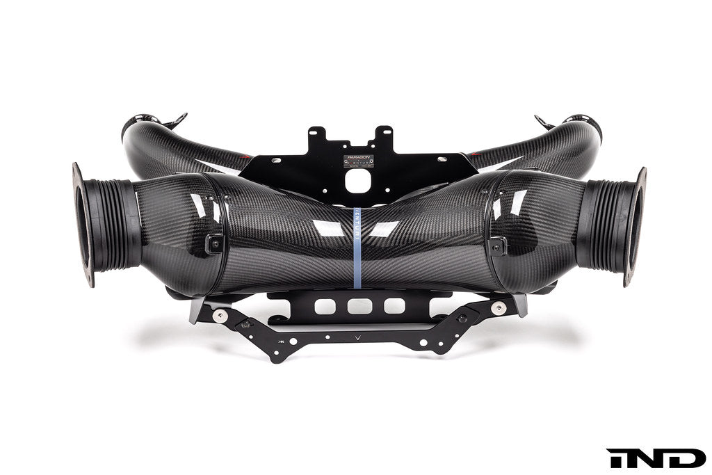 Eventuri Chevrolet Corvette C8 ZR1 hard-top convertible black carbon intake system on a white background.