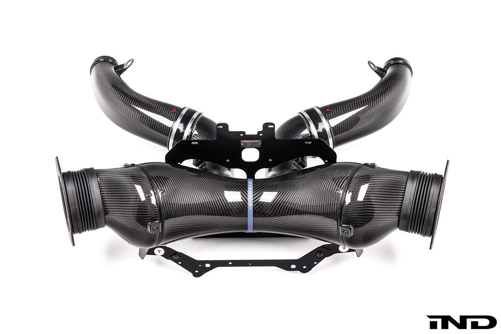 Eventuri Chevrolet Corvette C8 ZR1 hard-top convertible black carbon intake system on white background, showcasing high-performance car part.