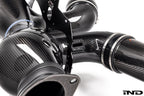 Eventuri Chevrolet Corvette C8 ZR1 hard-top convertible black carbon intake system on a white background, showcasing its sleek design.