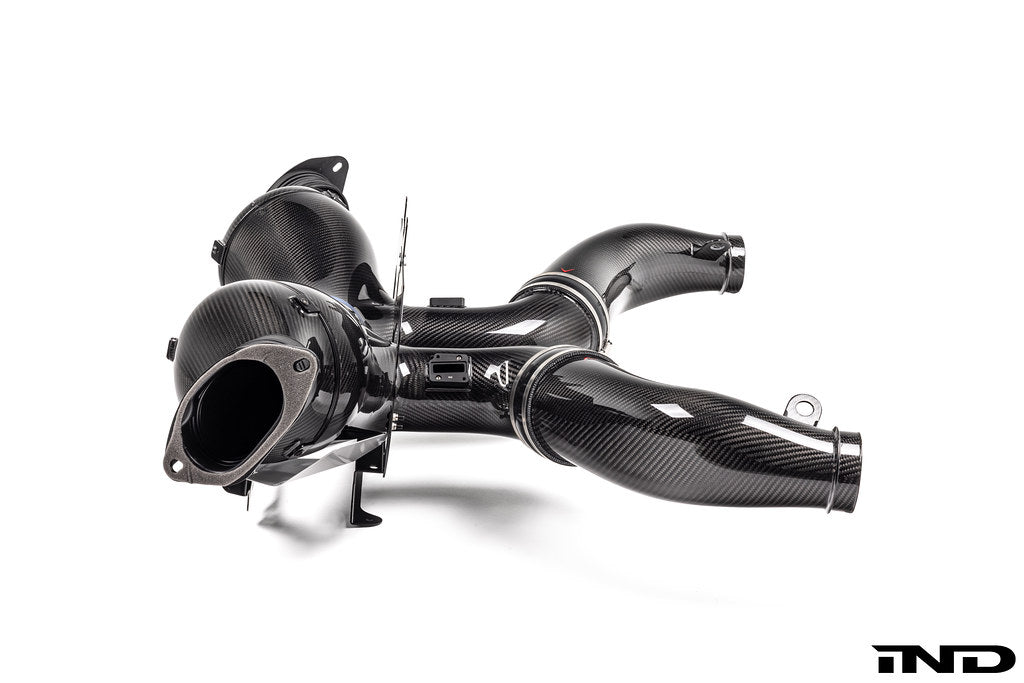 Eventuri Chevrolet Corvette C8 ZR1 hard-top convertible black carbon intake system on a white background.