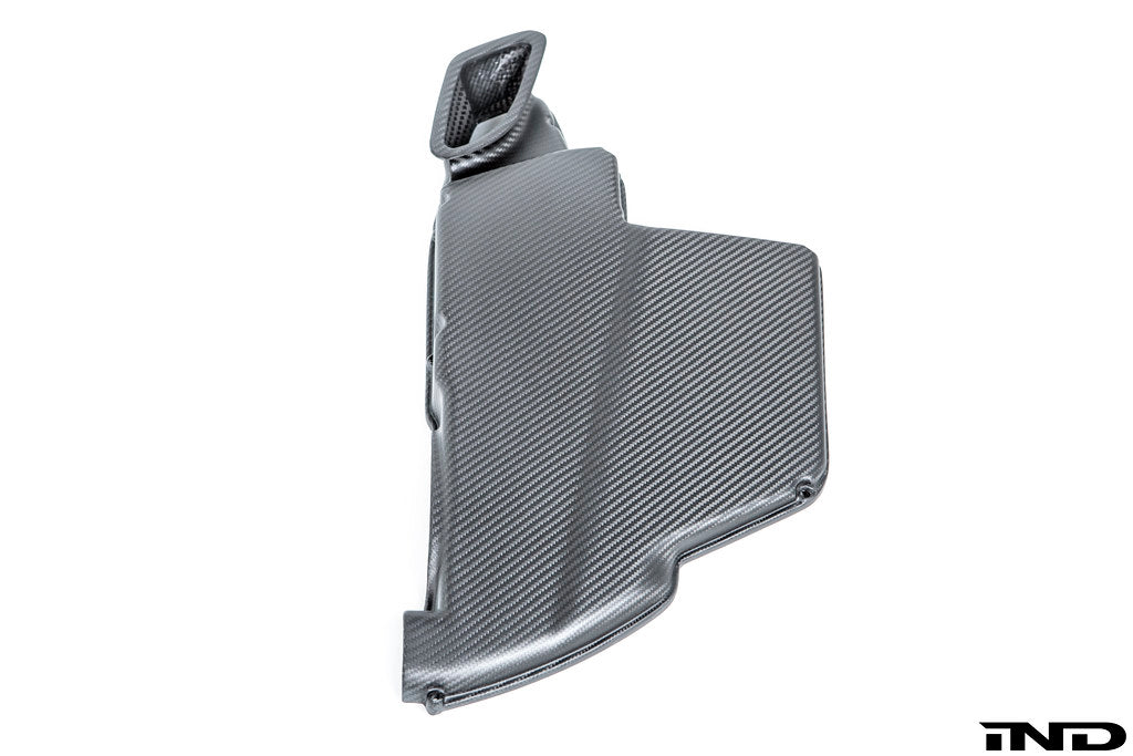 Eventuri E9X M3 S65 matte black carbon airbox lid product photo on a white background
