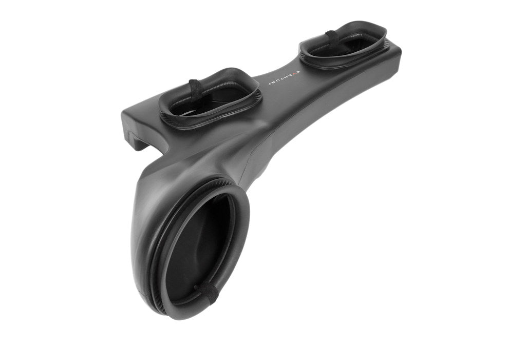 Eventuri F56 Mini Cooper S plastic intake with carbon scoop, performance car part, shown on white background.