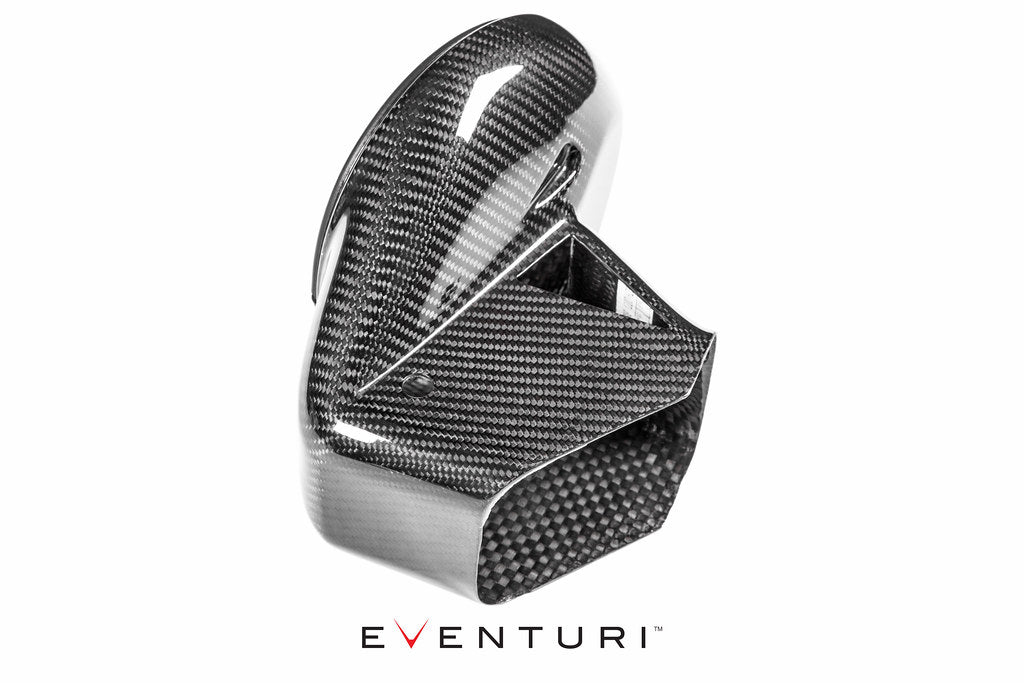 Eventuri black carbon intake system installed in a BMW F87 M2 Competition and M2 CS, showcasing performance upgrade components.