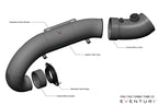 Exploded view diagram of Eventuri FK8 Type R V3 carbon turbo inlet tube showing individual components and part descriptions