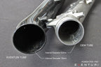 Side-by-side comparison of Eventuri FK8 Type R V3 carbon turbo inlet tube next to the factory stock turbo inlet tube