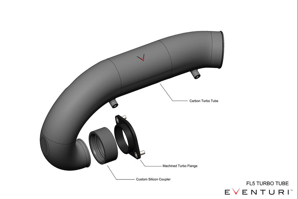 CAD rendering of the Eventuri carbon charge pipe engineered for the Honda FL5 Civic Type R showing airflow-focused design
