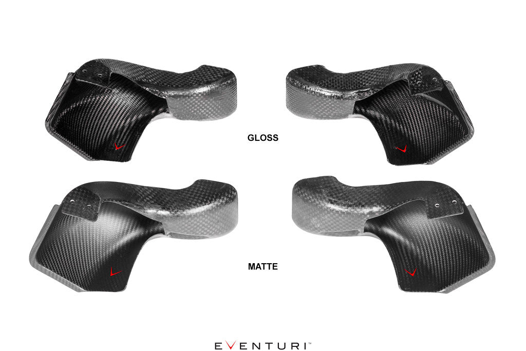 Eventuri BMW G8X M3 M4 black carbon intake scoop set showing gloss and matte finish comparison