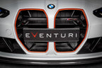 Eventuri black carbon intake scoops installed on BMW G8X M3 and M4, showcasing high-performance engine airflow components.