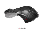 Eventuri BMW G8X M3 M4 black carbon intake scoop set with matte white finish, performance upgrade for enhanced engine airflow.