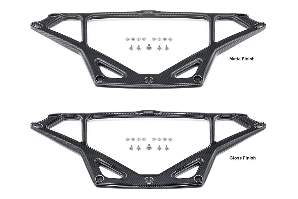 Eventuri matte vs gloss carbon CSL strut brace for BMW G8X M2 M3 M4 on white background