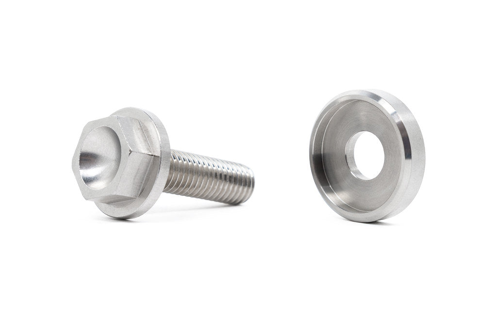 Close-up of stainless steel hardware included with Eventuri CSL carbon strut brace for BMW G8X