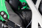 Eventuri black carbon intake system for BMW G8X M2, M3, M4 S58 engine bay, performance upgrade with glossy carbon finish