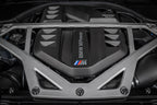 Eventuri black carbon engine cover installed in engine bay for G8X M2, M3, M4 S58 models, showcasing matte exterior finish.