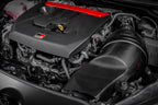 Eventuri GR Yaris Carbon Intake System installed, showcasing glossy carbon fiber performance air intake for improved engine airflow.