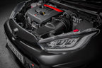 Eventuri GR Yaris Carbon Intake System installed, showcasing glossy carbon fiber performance air intake for enhanced engine airflow.