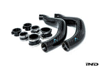 Eventuri gloss carbon charge pipe set for BMW S55 M2 Competition M3 M4 on white background