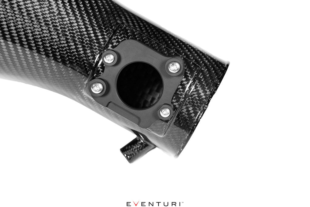 Eventuri Toyota GR86 black carbon intake system with inlet and MAF port, designed for performance and engine enhancement.