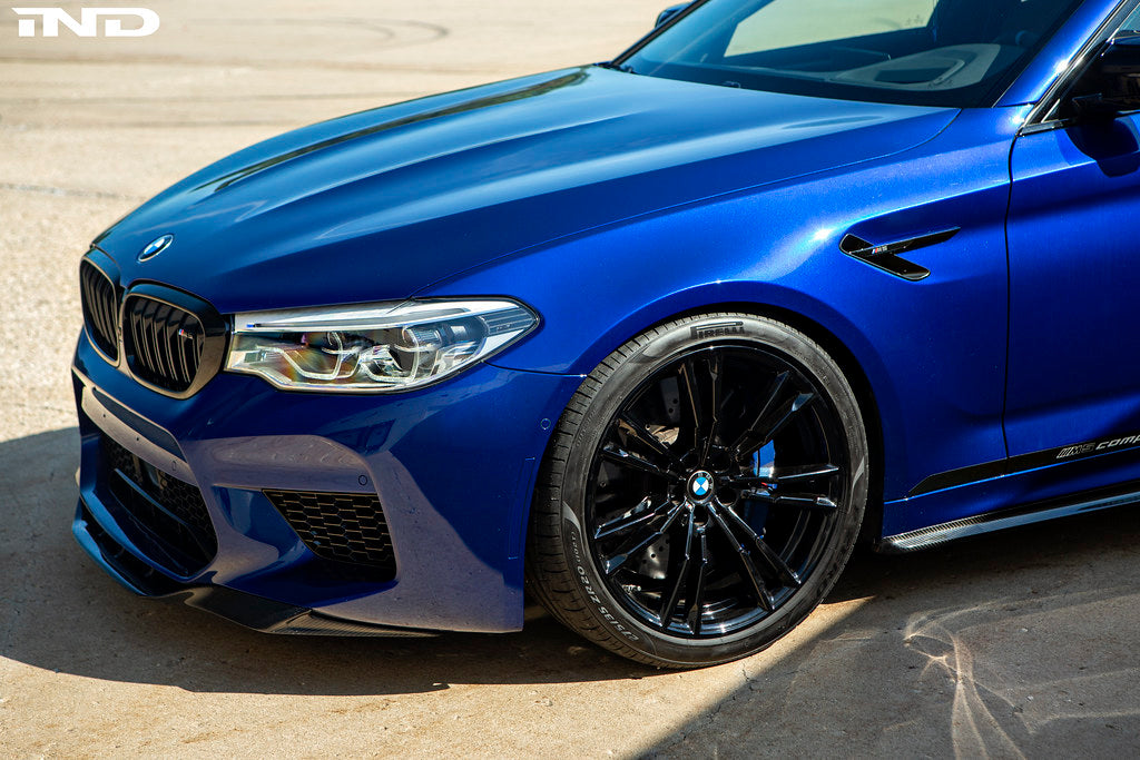 FC BMW 5x112 wheel spacers installed on BMW F90 M5 hub centric spacer flush stance