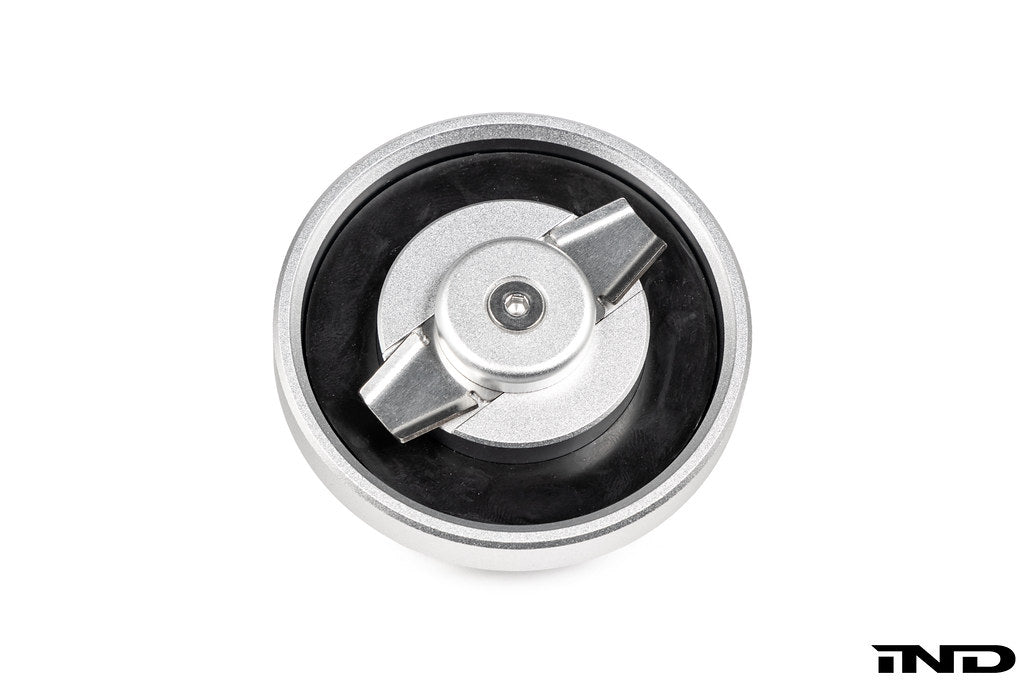 Goldenwrench BMW M Blackline Oil Cap Heritage Motorsport, exterior view with black finish, displayed on white background.