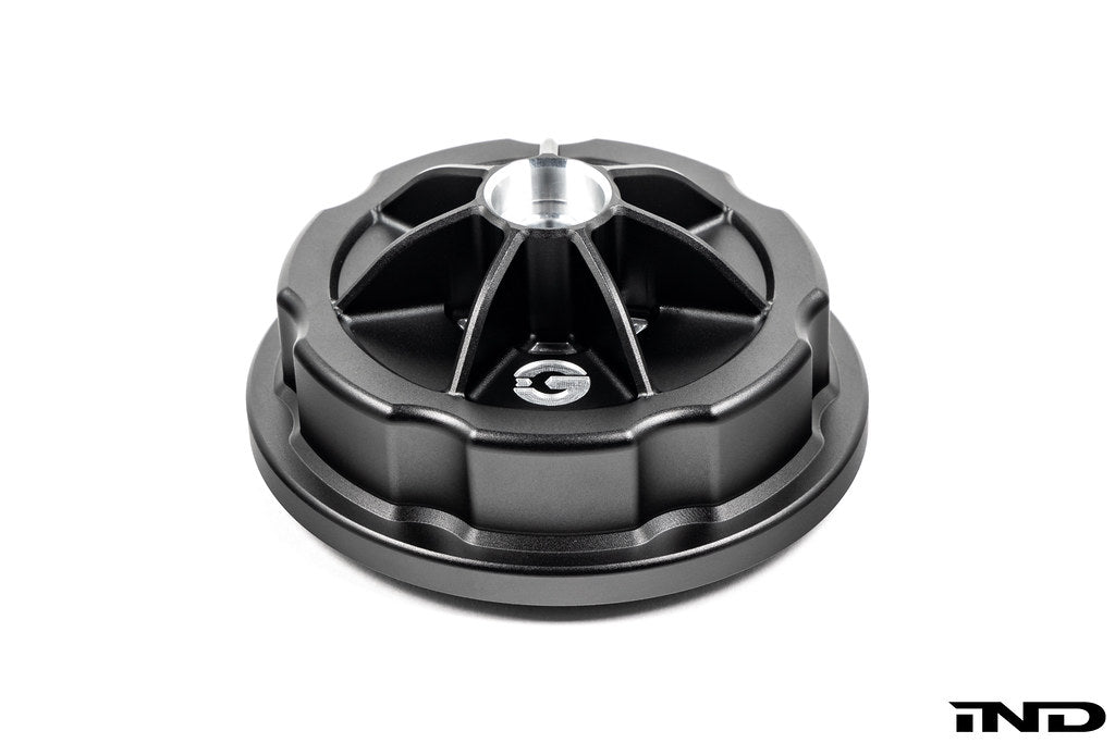 Goldenwrench BMW M50 S50 S52 S54 oil filter cap in white, exterior view showcasing Heritage Motorsport design.
